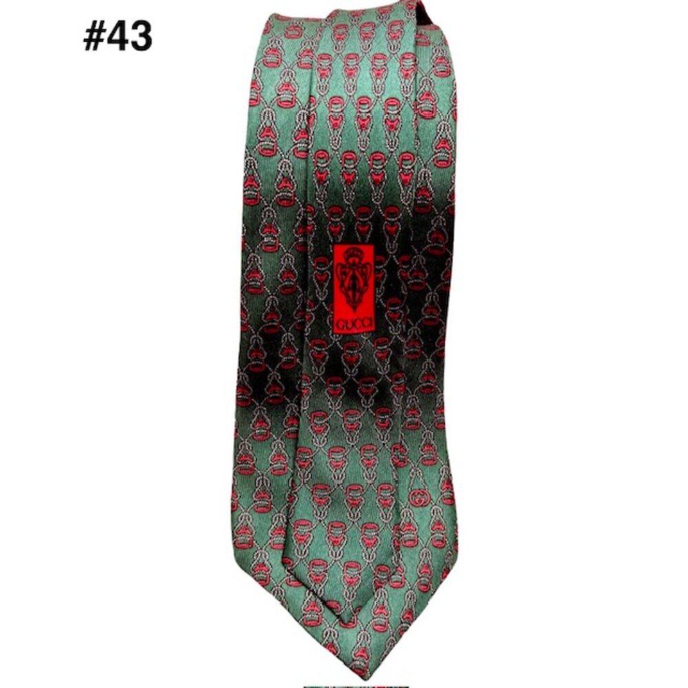 (4) GUCCI 100% SILK MEN'S Neck Ties Blue Stripted Silver Green Gold (Select 1) - Picture 4 of 16